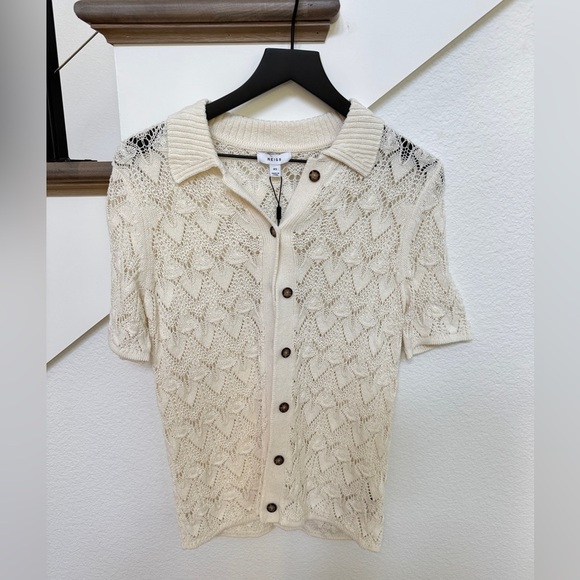 Reiss crochet Off-White Textured Knit Cardigan - Picture 6 of 9